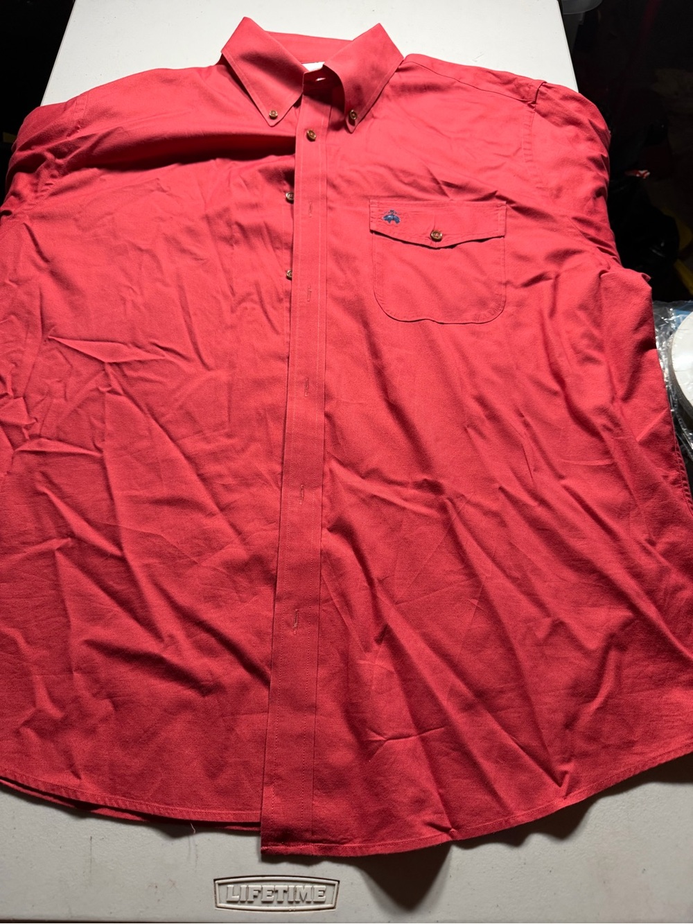 Button-Down Pocket Brooks Brother Shirt in Coral Red